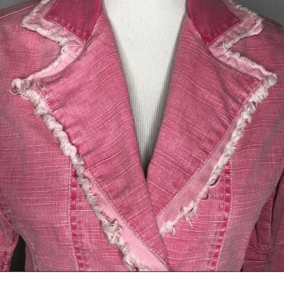 Z. Cavaricci Pink Distressed Denim Blazer Jacket Size Small - Picture 2 of 6